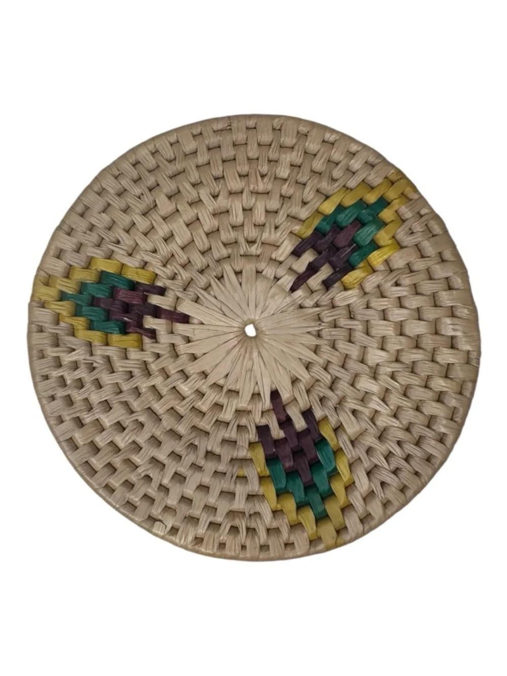 Woven Rattan Coasters Set of 4 with Green & Yellow Accents